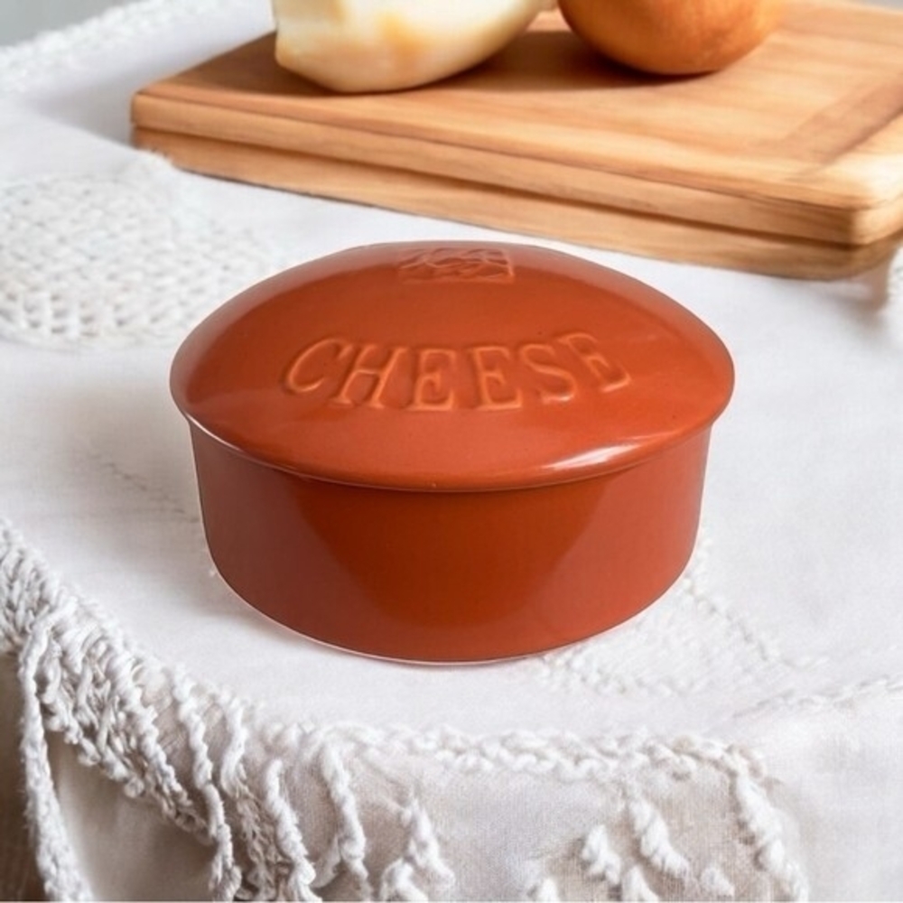 Vintage Bistro Brown Ceramic Brie Camembert Cheese Baker Keeper 5x5 Excellent